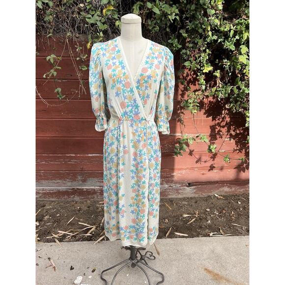 Vintage 80's Diane Dickinson for Gentillesse Silk Floral Wrap Dress Size Medium - Picture 2 of 8